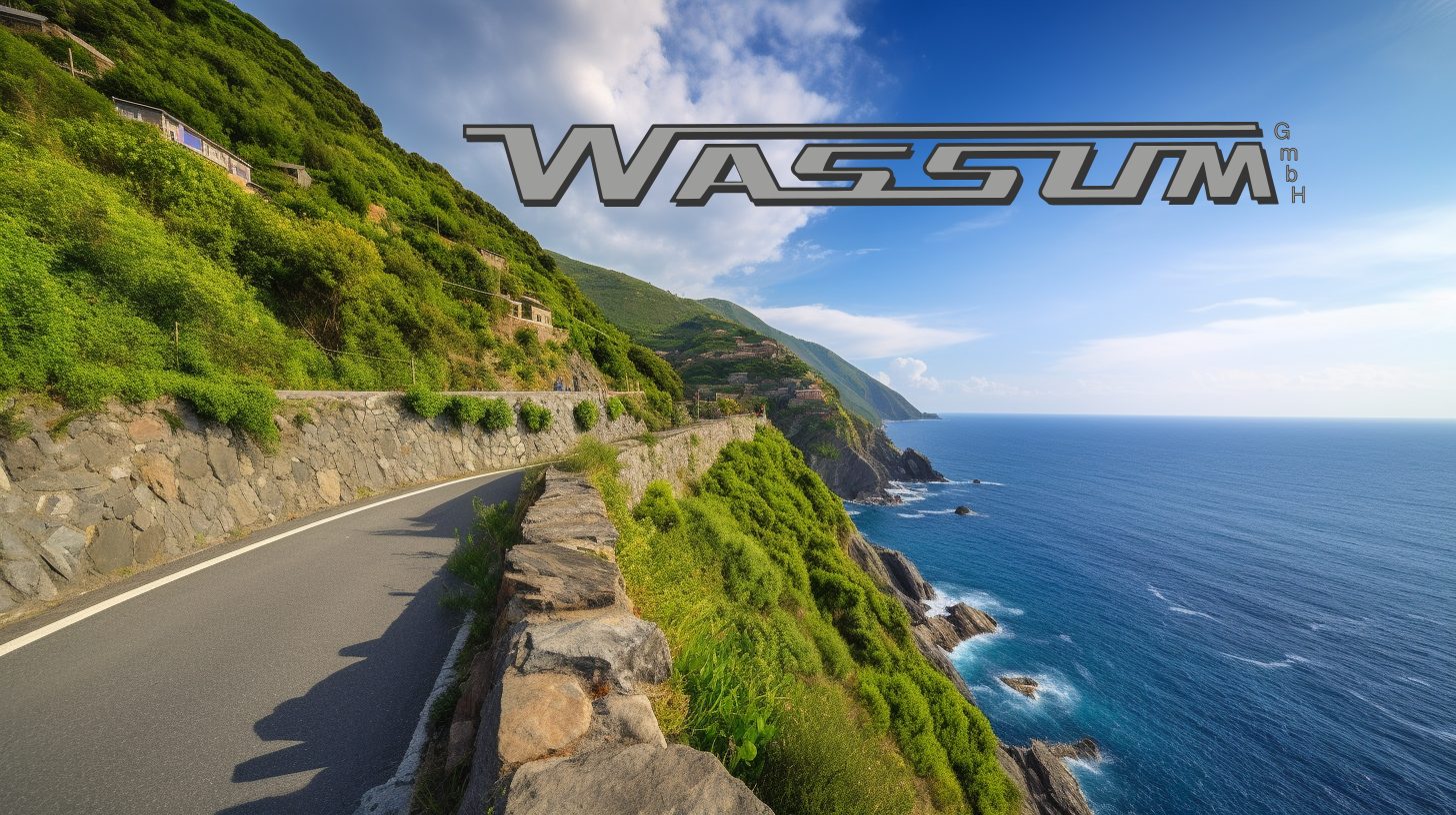 Eine schöne Straße mit schöner Landschaft am Meer unter dem Logo von Wassum GmbH Busvermietung